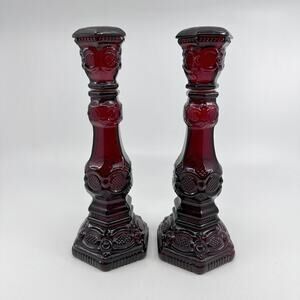 VTG Avon 1876 Cape Cod Collection Candlestick Birds Of Paradise Cologne Ruby Red